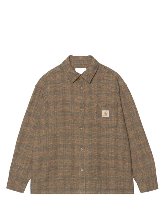 Carhartt WIP L/S Bagley Check Shirt in Hamilton Brown, front view