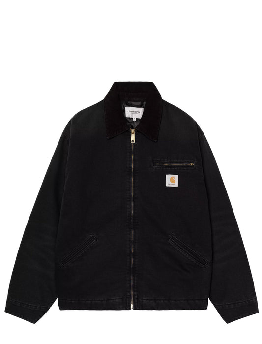 Carhartt WIP OG Detroit Jacket in Black Stone Washed, front view