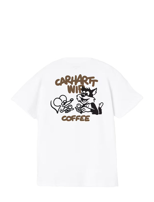Carhartt WIP Coffee White t-shirt with graphic design and text on a white background