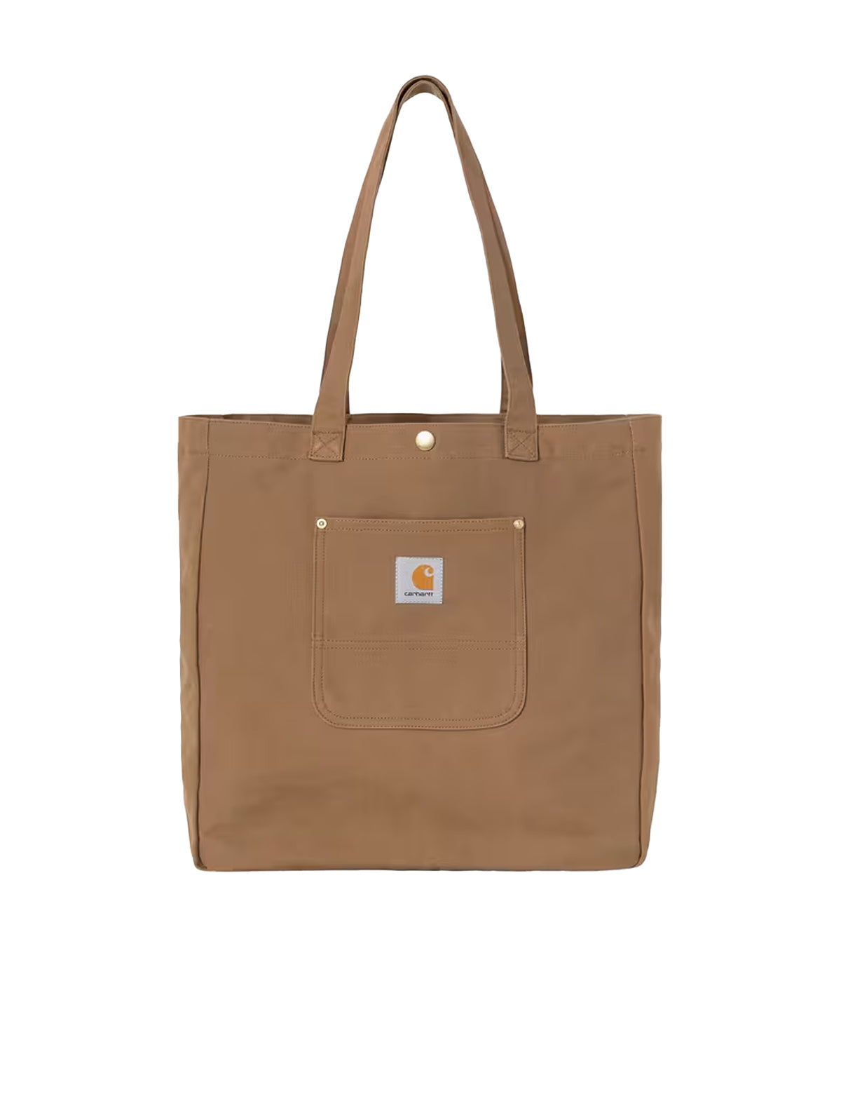 carhartt wip Brown tote bag with a visible brand logo on a white background