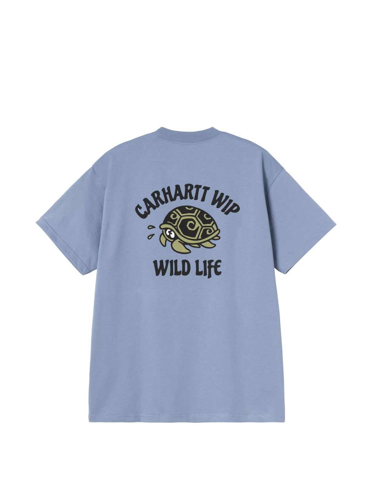Light blue t-shirt with Carhartt WIP and 'Wild Life' design on the back against a white background