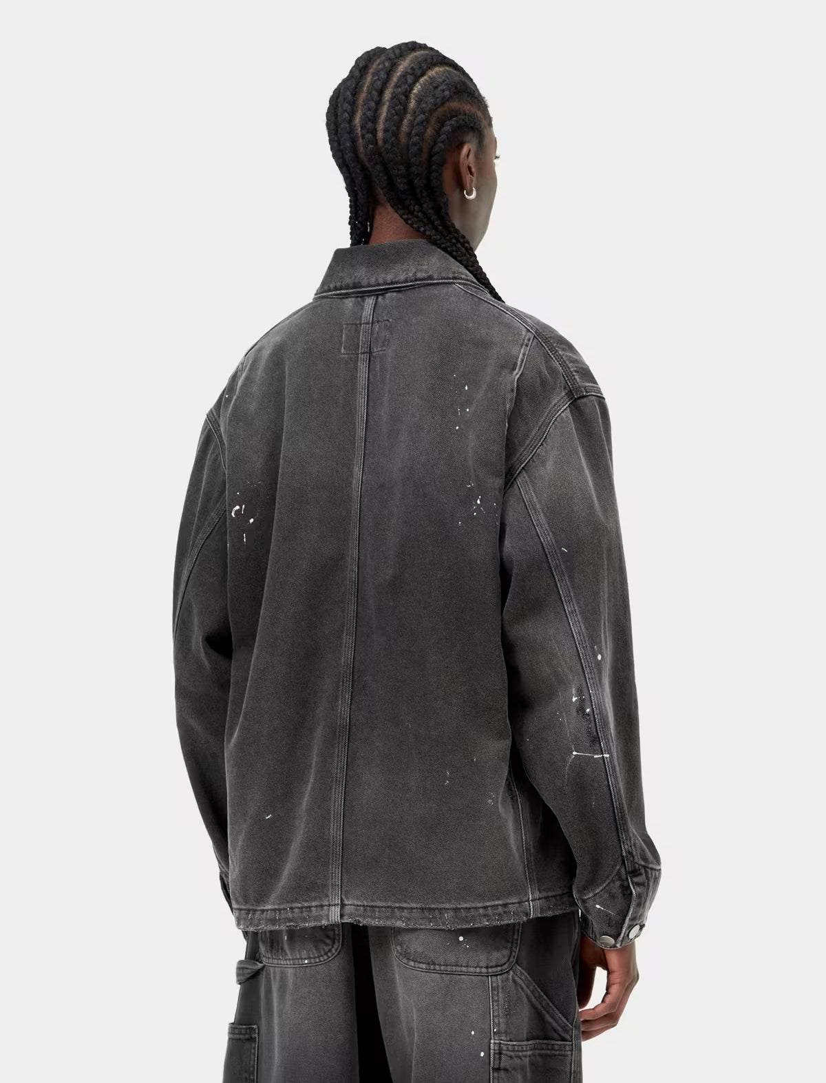 Carhartt WIP Women's Michigan Coat Smithtown Denim Black Destroy Wash Splatter
