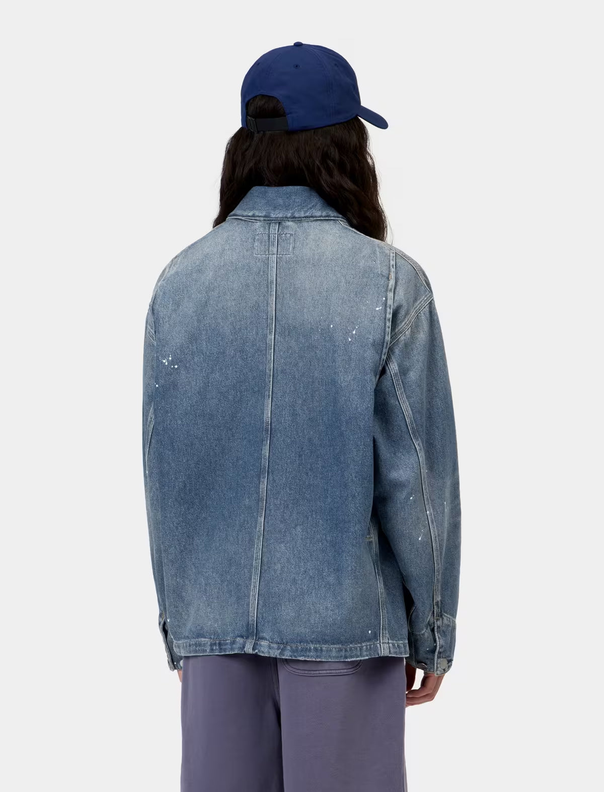 Carhartt WIP Women's Michigan Coat Smithtown Denim Blue Destroy Wash Splatter