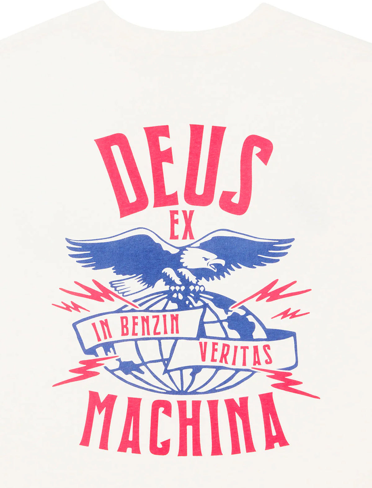 White t-shirt with pink and blue graphic design featuring an eagle and text.