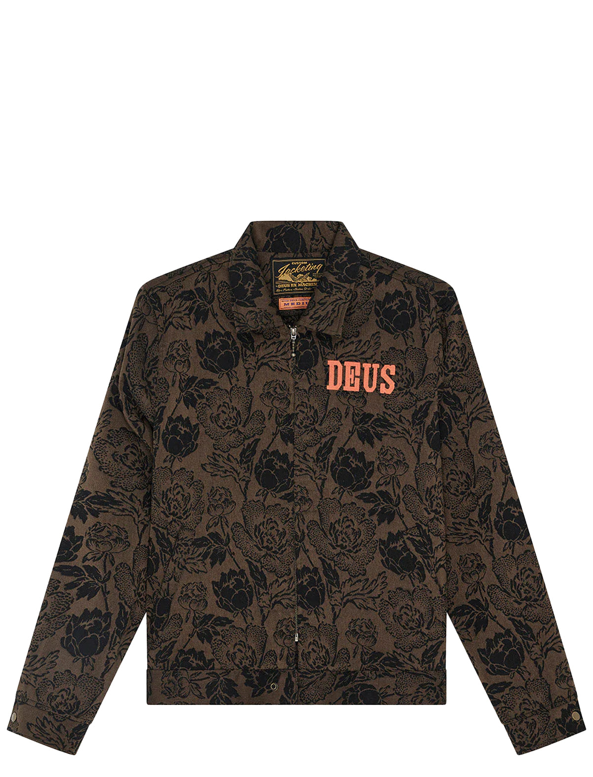 Floral patterned shirt with 'DEUS' branding on a white background
