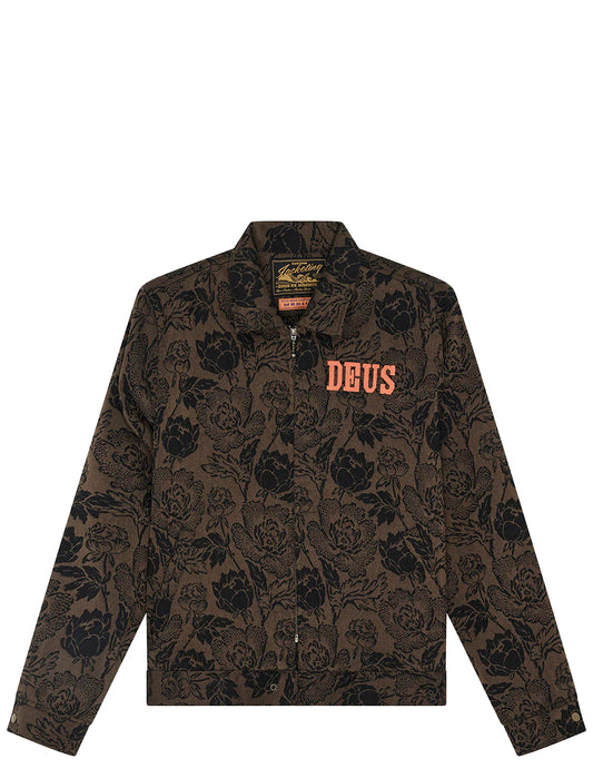 Floral patterned shirt with 'DEUS' branding on a white background