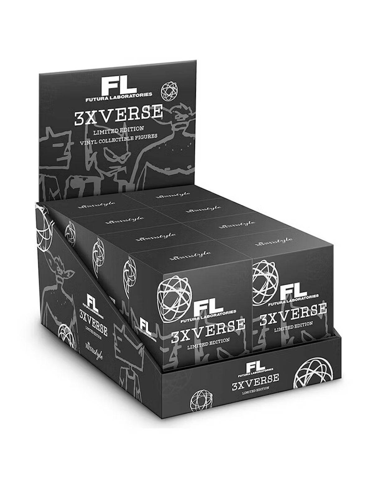 futura laboratories x mindstyle blind box toy full case on a white background