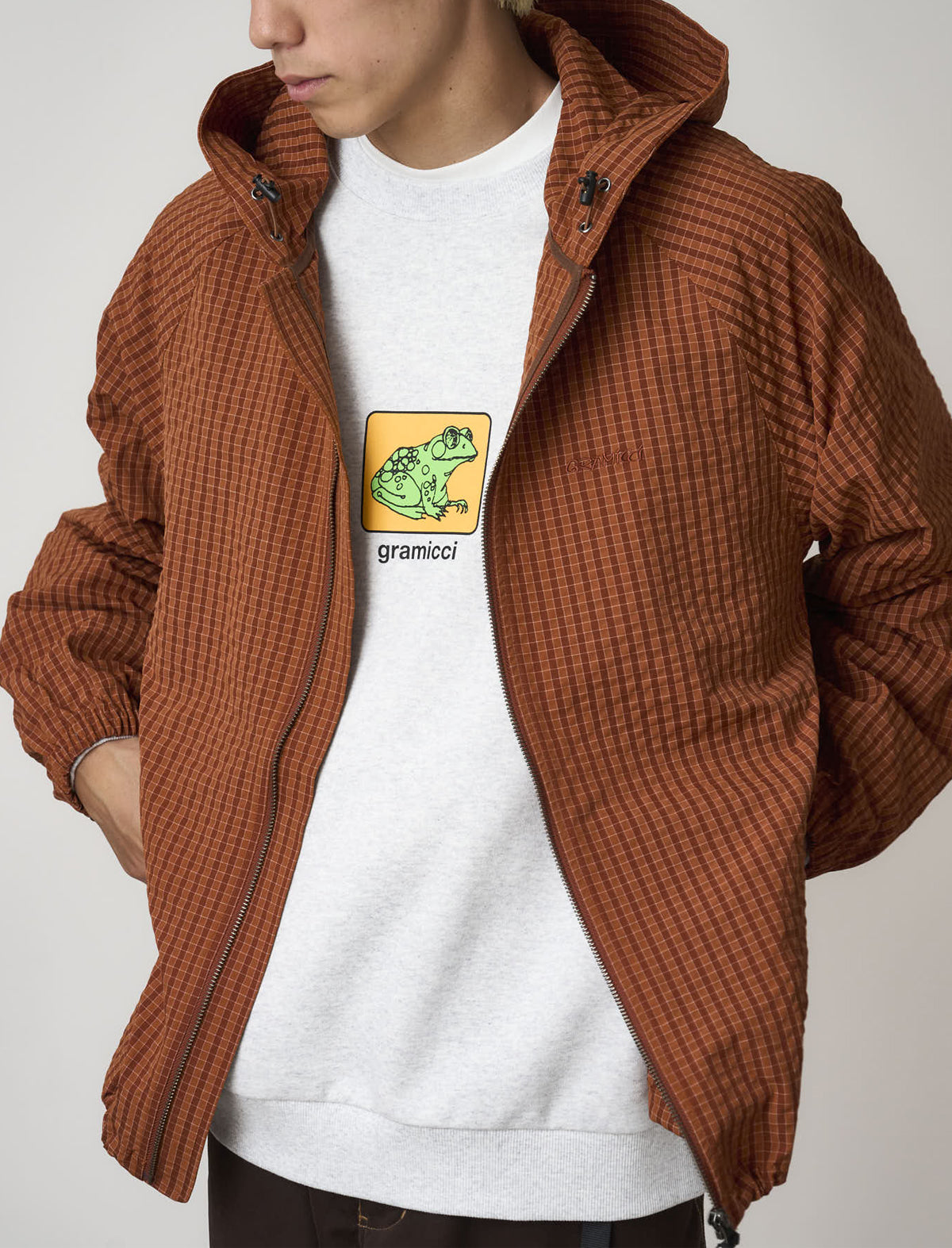 Gramicci Northside Plaid Hooded Jacket Brick