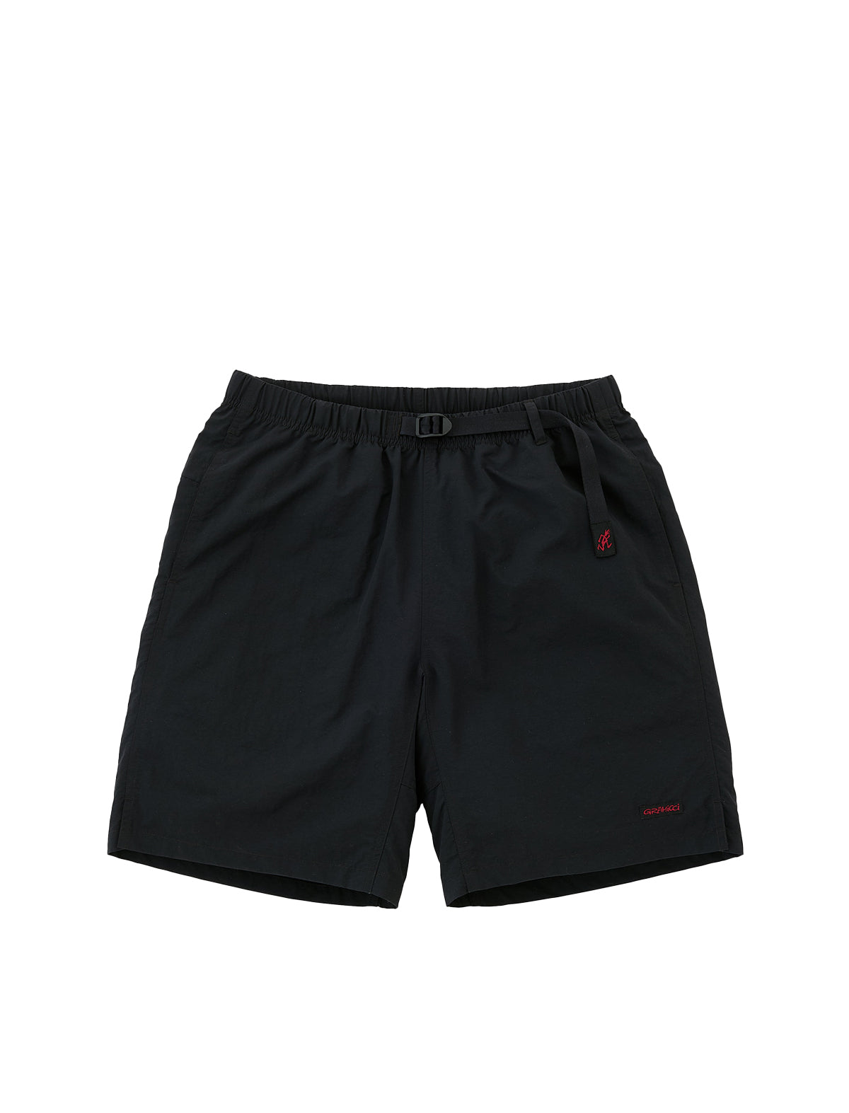 gramicci Black shorts with a small red logo on a white background
