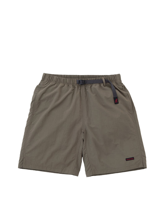 gramicci Khaki shorts with a belt on a white background