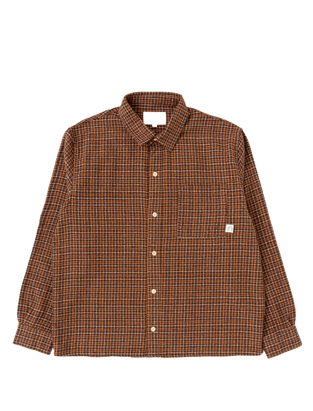 Heresy Deft Brown plaid shirt on a white background
