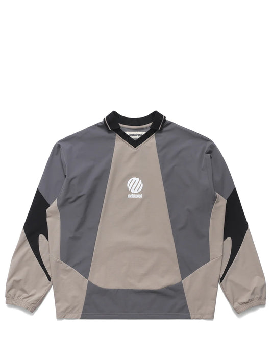 Metalwood Machine Polo Gray and beige long-sleeve shirt with a logo on a white background