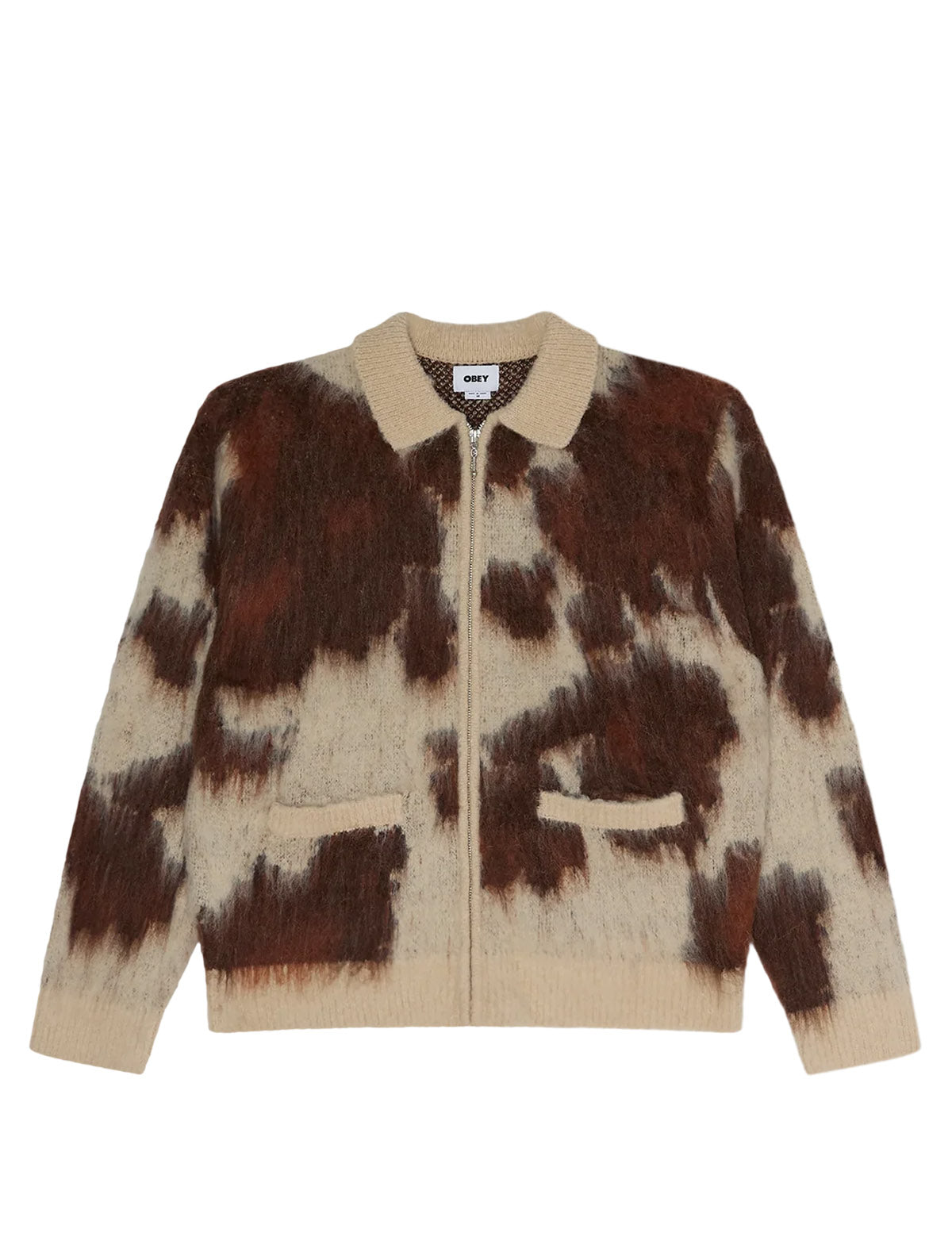 Obey Cow Pattern Zip Sweater Cow Multi