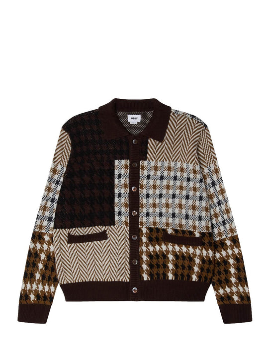 Obey Patchwork Cardigan Brown Multi
