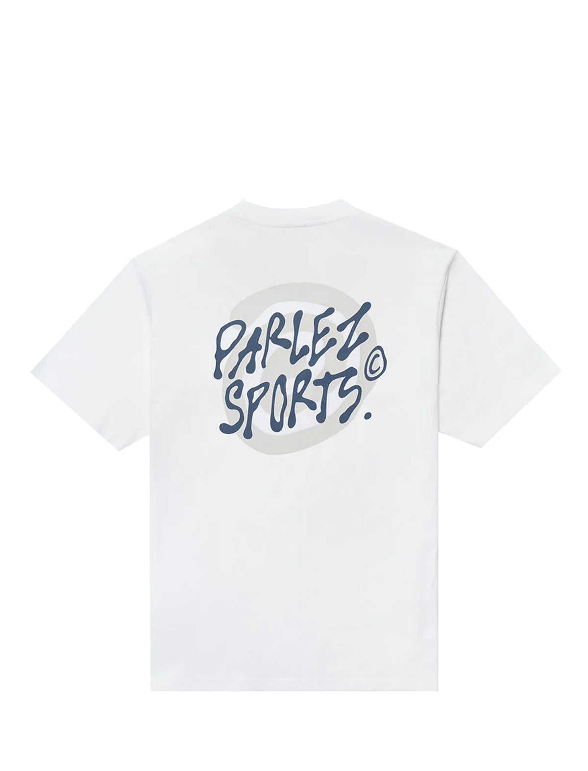 White t-shirt with 'Parlez Sports' logo on a white background