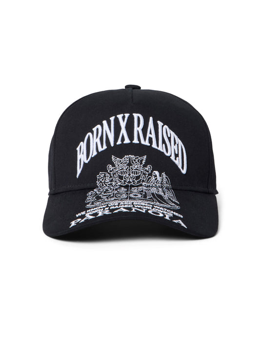 Born X Raised Paranoia Crest Snapback Cap in Black – front