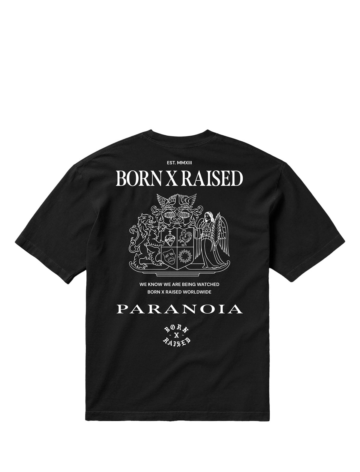 Born X Raised Paranoia Crest T-Shirt in Black – back print detail