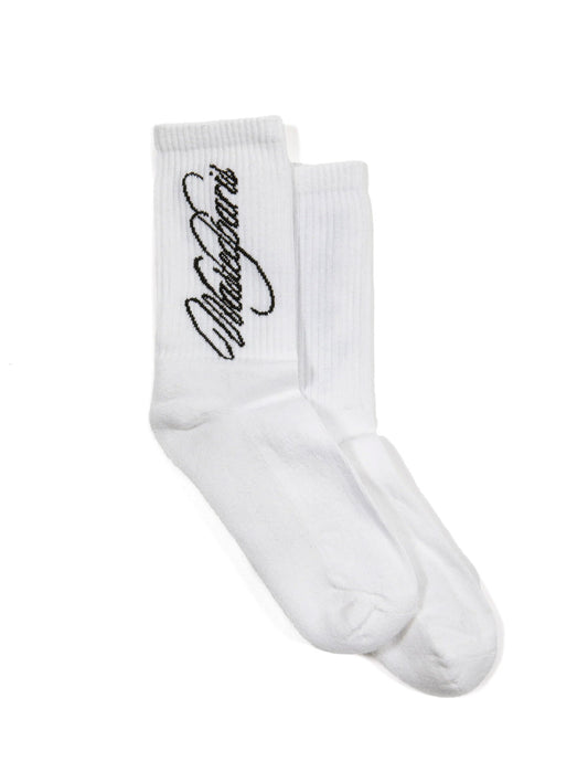 Wasted Paris Script Socks in White – pair