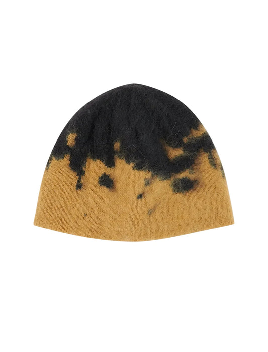 Gramicci Mohair Splatter Beanie in Saffron, all-over Runningman pattern