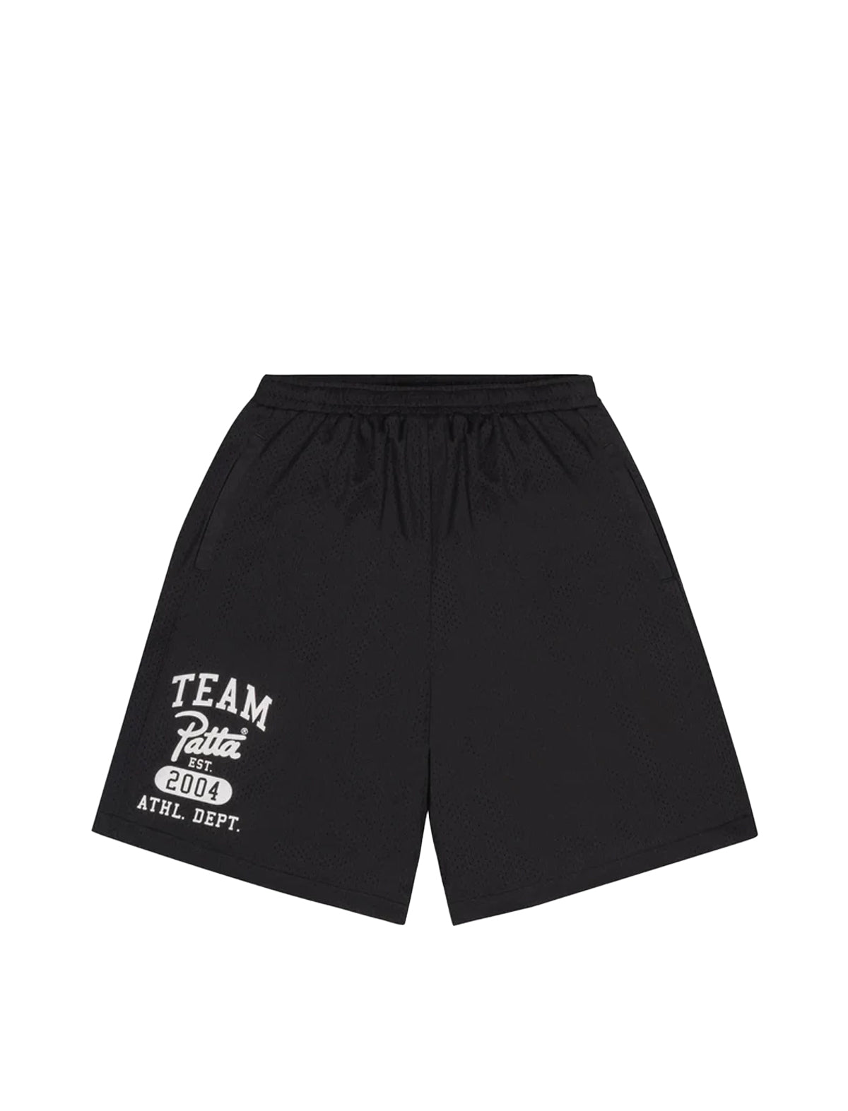 Patta Black shorts with white text on a white background
