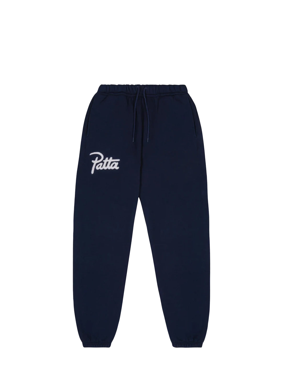 Patta Navy blue sweatpants with a brand logo on a white background