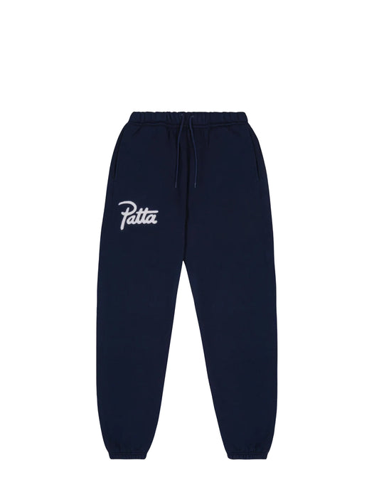 Patta Navy blue sweatpants with a brand logo on a white background