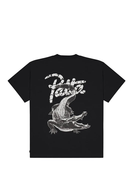 Patta Croco Black t-shirt with white graphic design on a white background