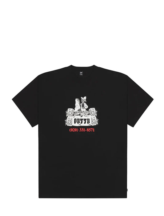 patta Black t-shirt with a graphic design and text on a white background