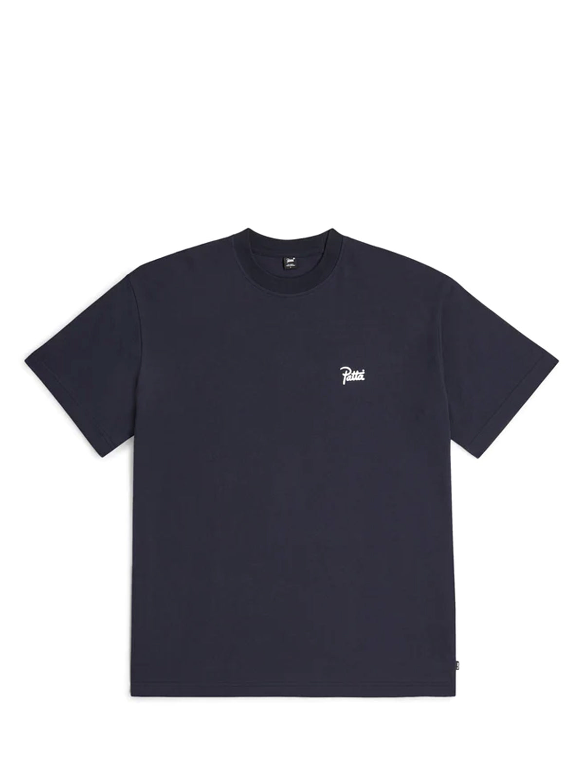 Patta Lighters Navy t-shirt with a small white logo on a white background