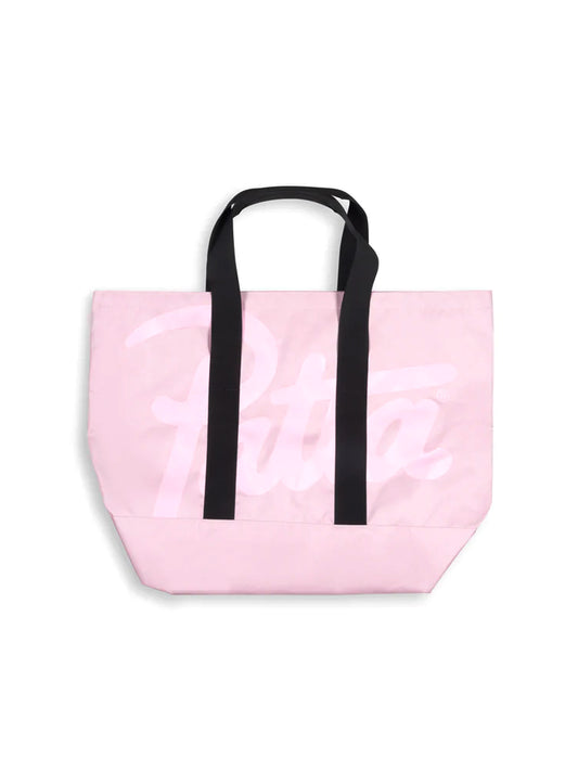 Patta Pink tote bag with black handles on a white background