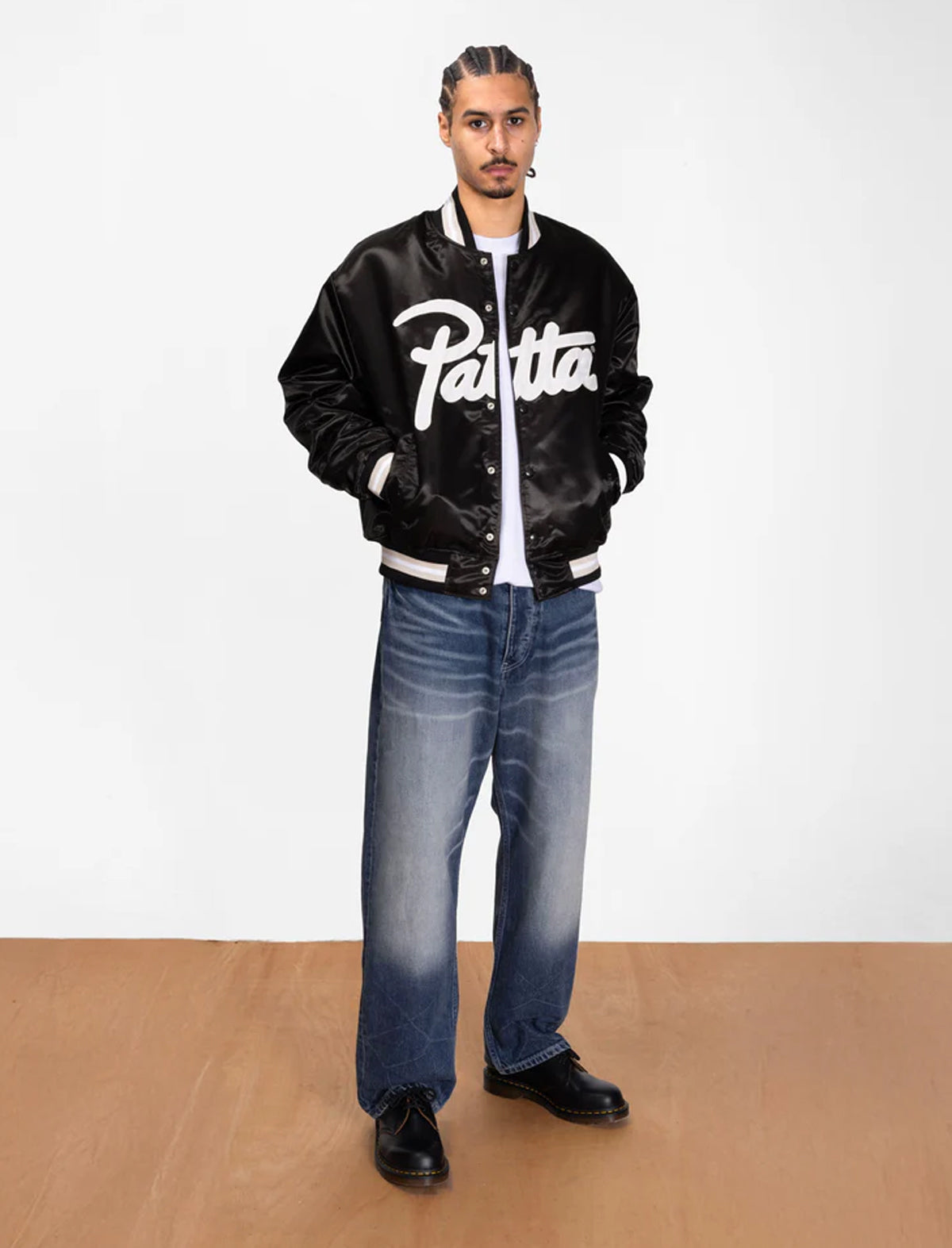 Patta Script Logo Satin Varsity Jacket Black