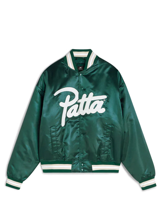 Patta Script Logo Satin Varsity Jacket Green