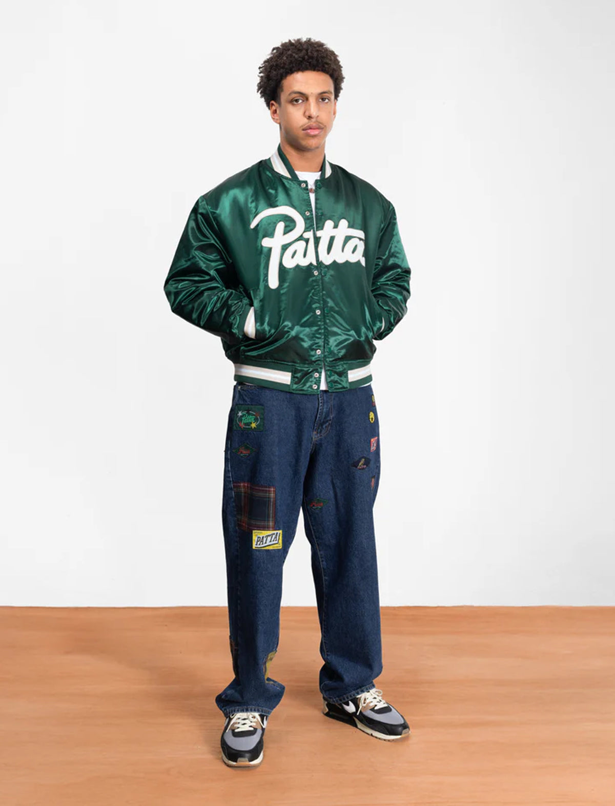 Patta Script Logo Satin Varsity Jacket Green