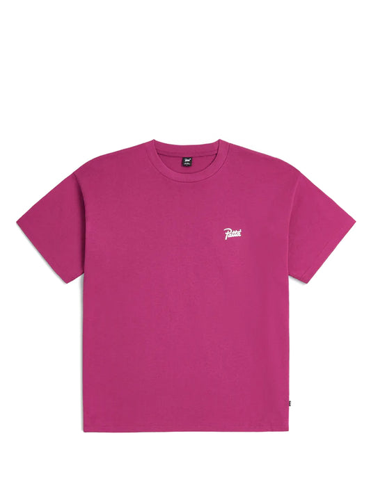 Patta Pink t-shirt with a small logo on a white background