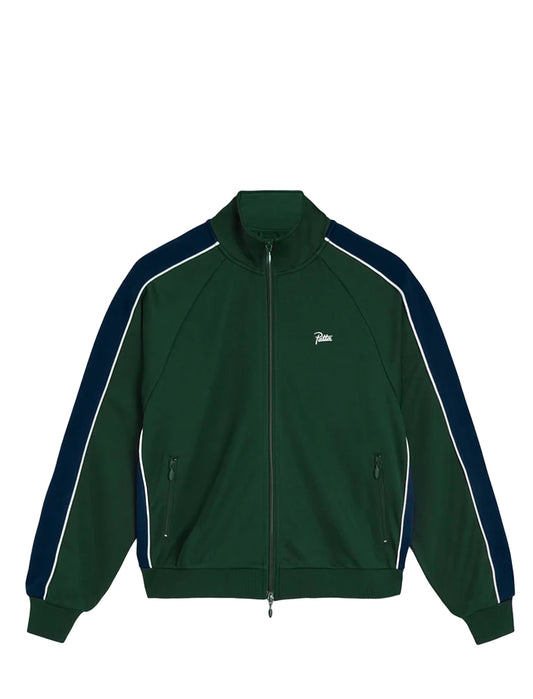 Patta Tricot Green track jacket with navy sleeves on a white background