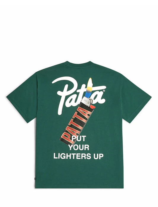 Green Patta t-shirt with 'Patta' branding and graphic on a white background