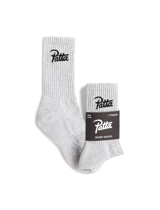 Patta Script Logo Socks in Grey on white background