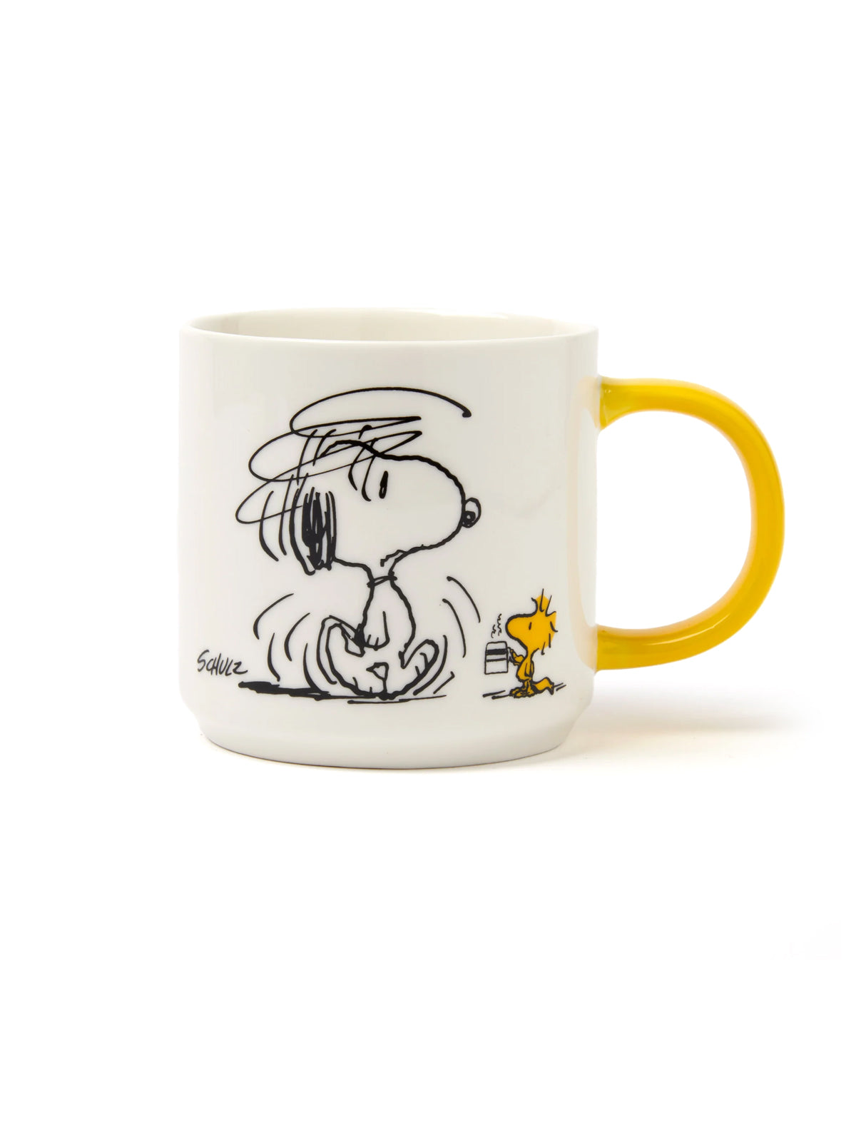 Snoopy Mug with Woodstock and yellow handle