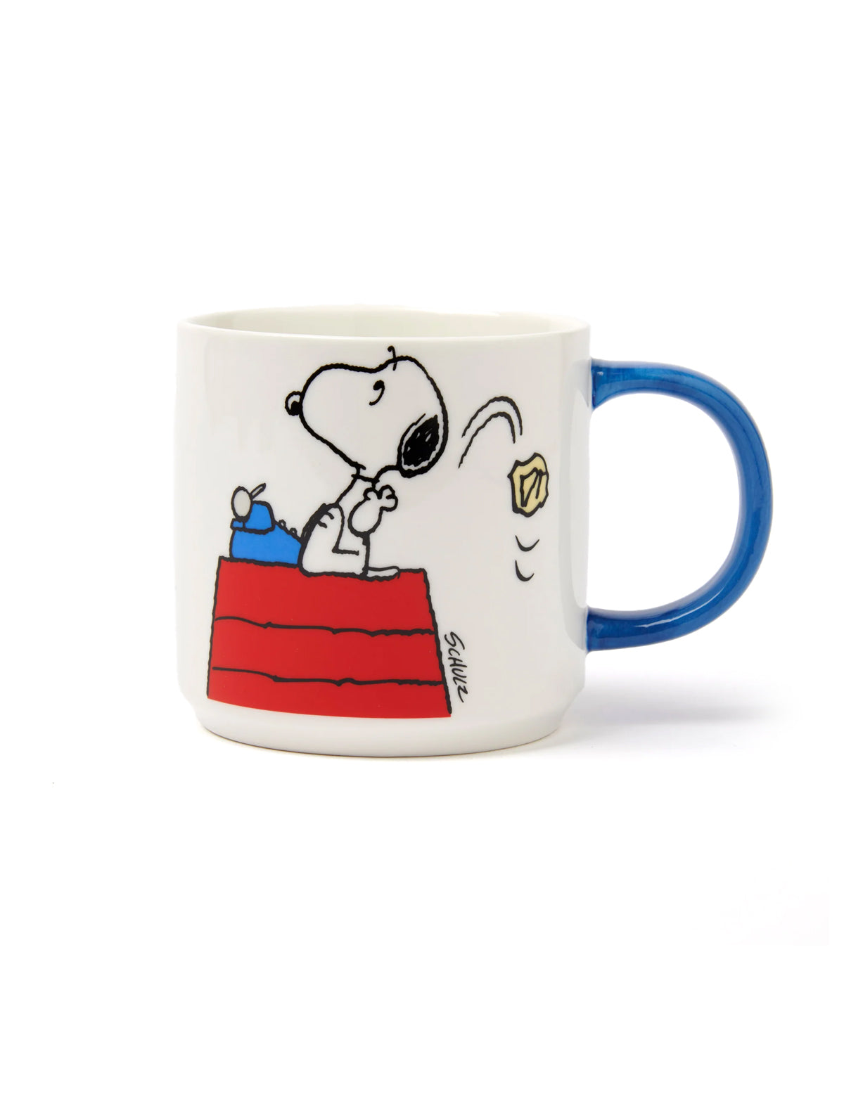 Peanuts Snoopy Genius at WorkMug with 'GENIUS AT WORK' text on a white background