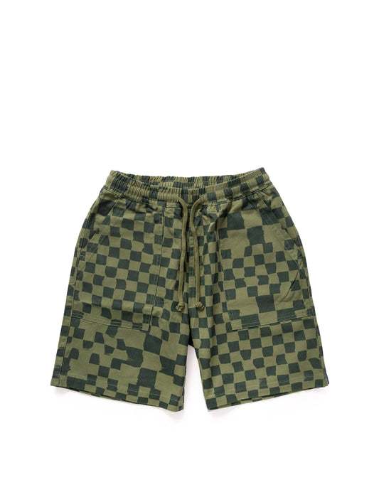 Service Works Printed Chef Short Olive Checker