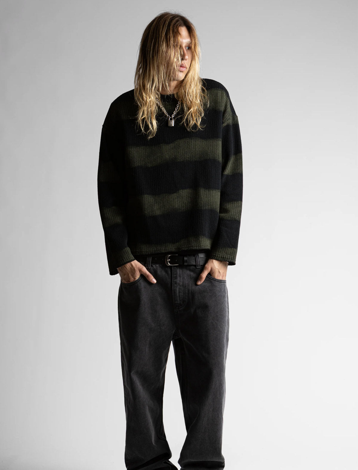 Wasted-Paris Crewneck Script Striped