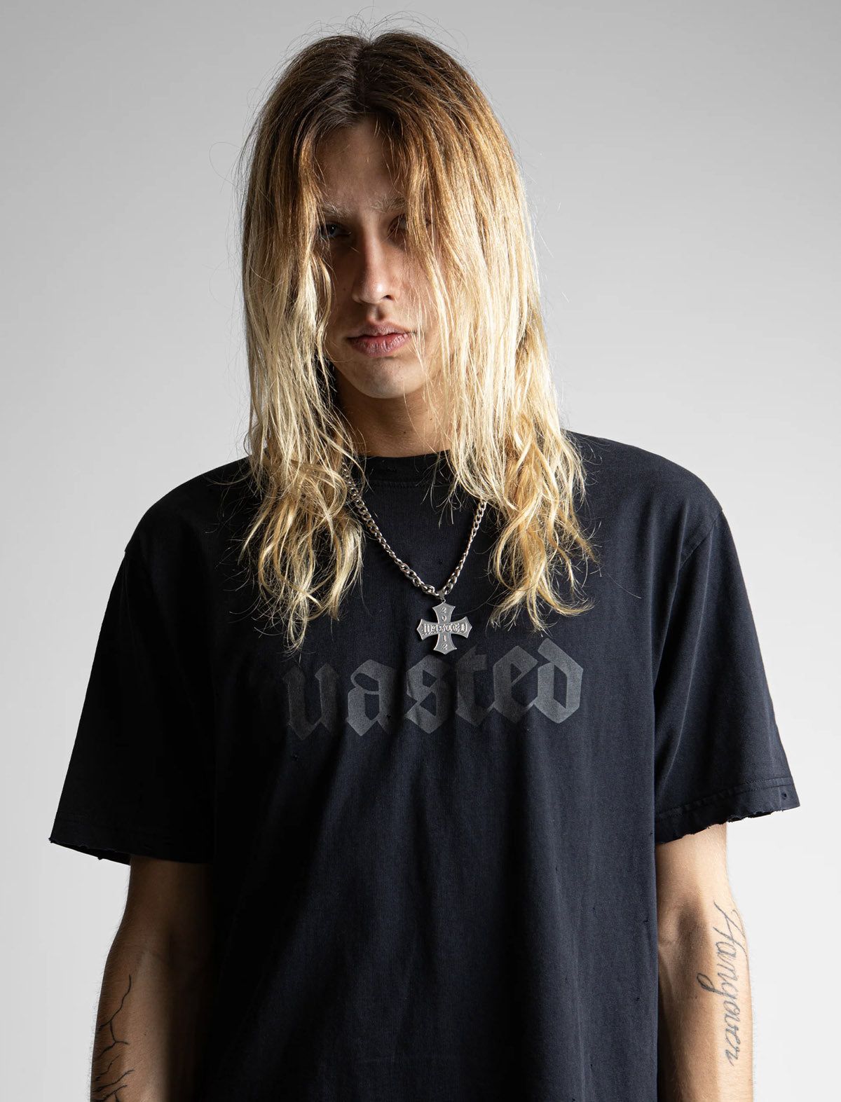 Wasted Skive T-Shirt Washed Black