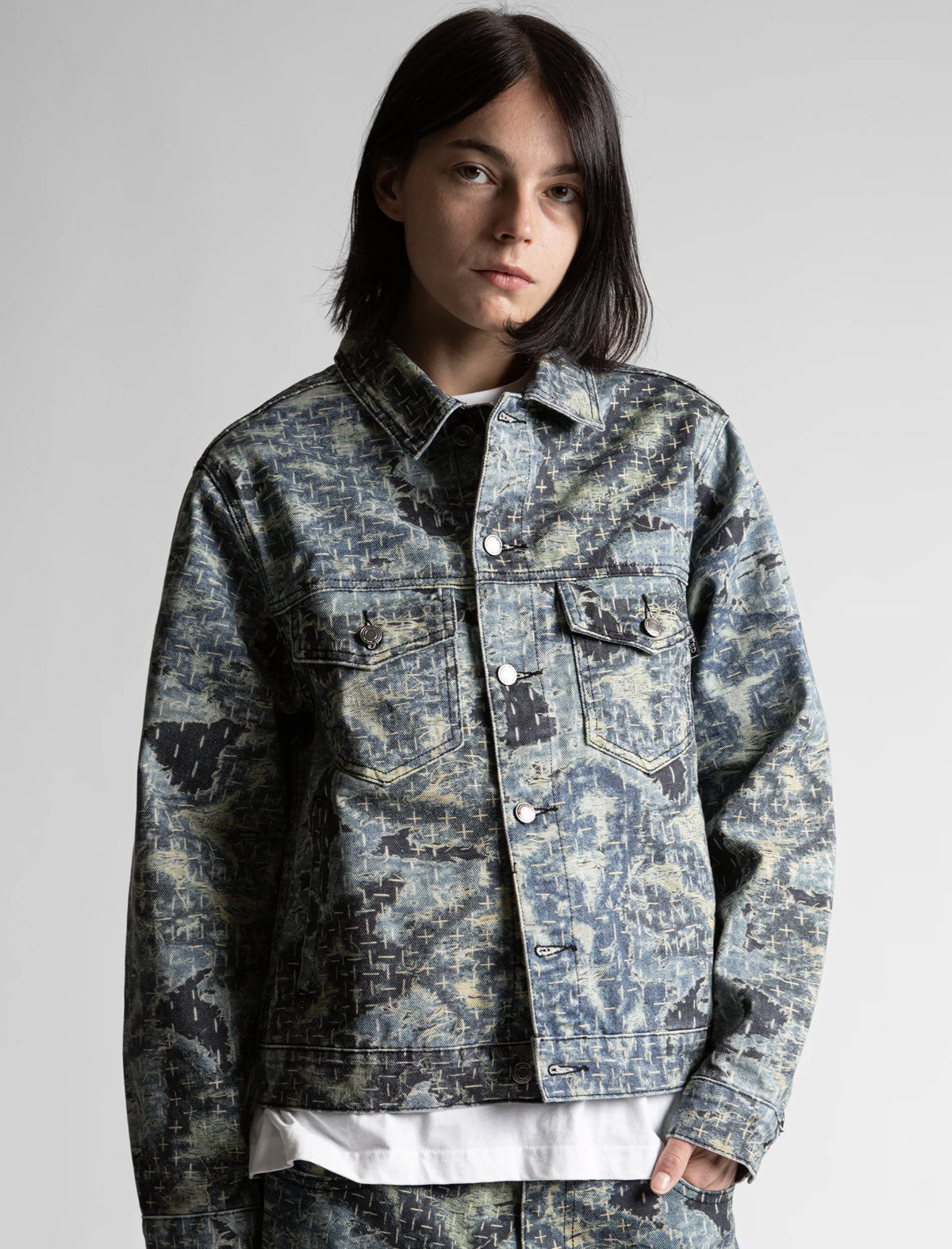 Wasted Paris Trompe L'Oeil Boro Trucker Jacket Blue