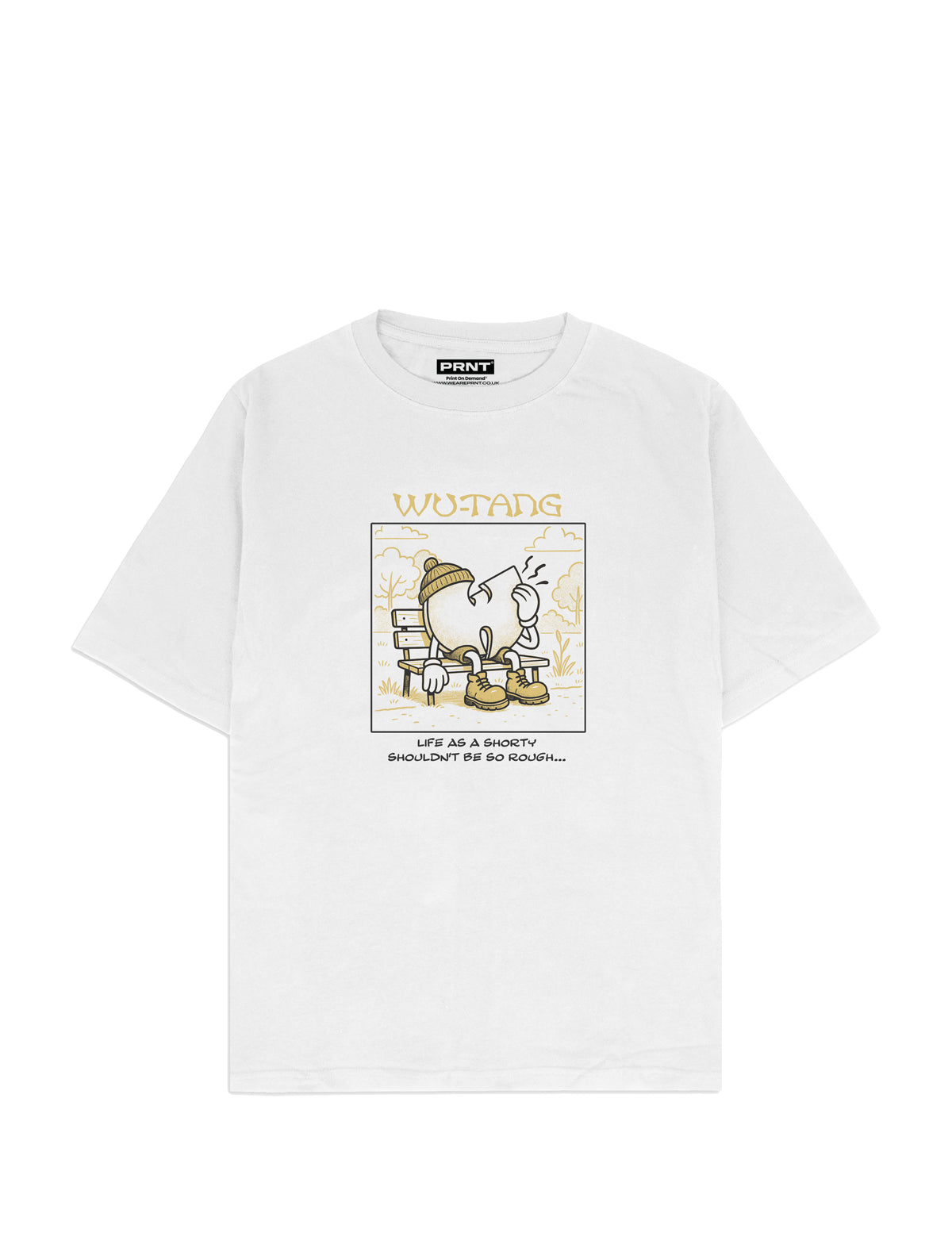 Wu-Tang Clan White t-shirt with graphic design and text on a white background