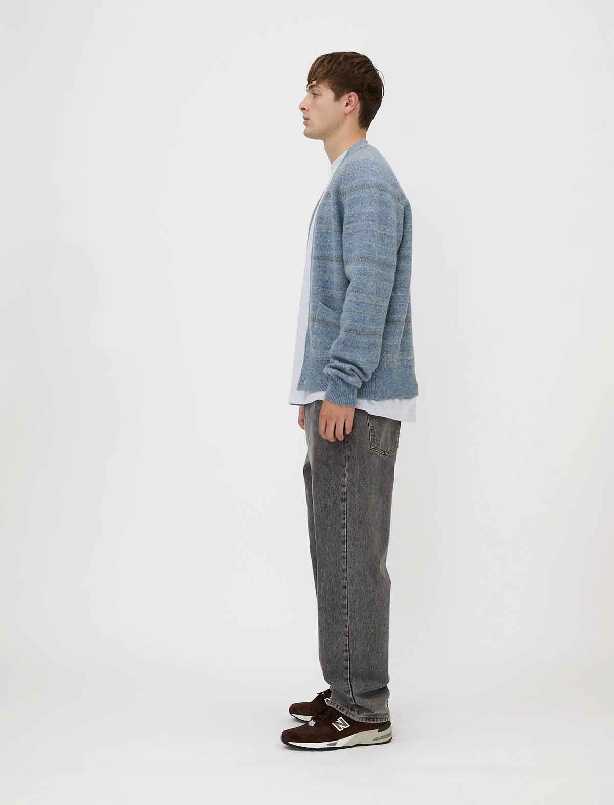 Adsum Nordic Cardigan Light Blue Side  Model Shot