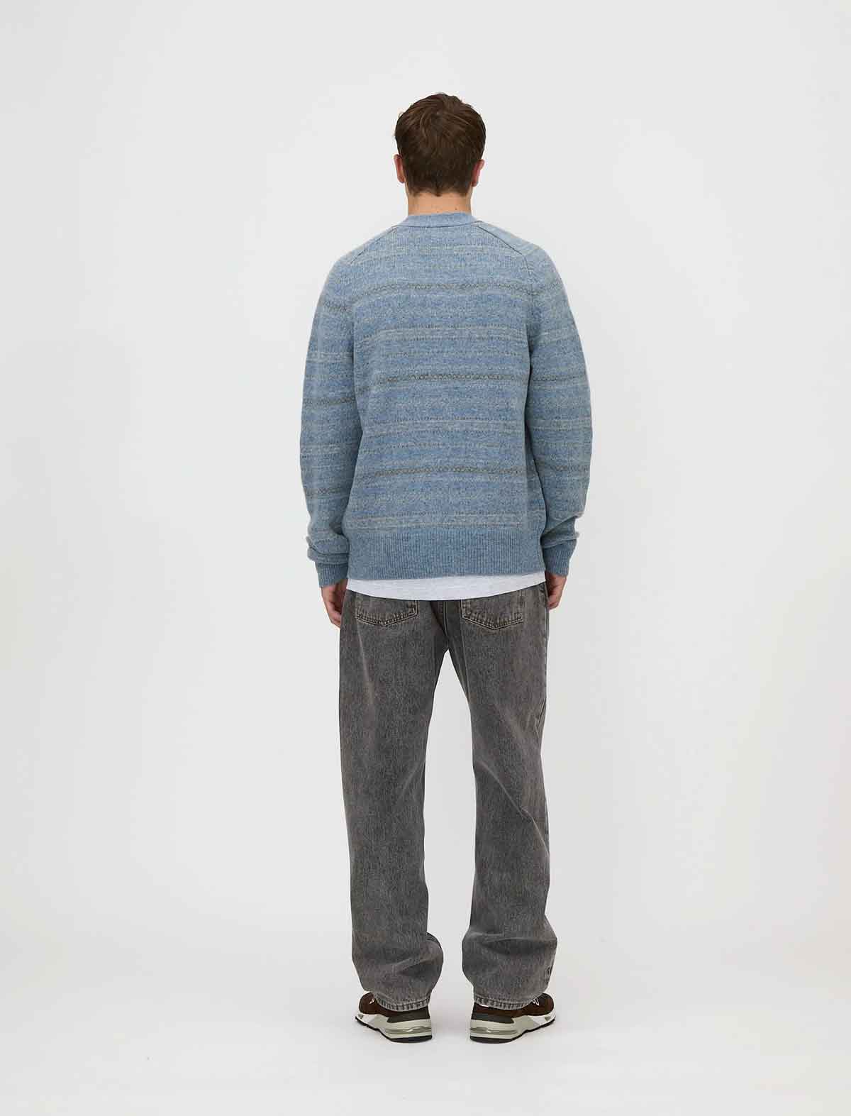 Adsum Nordic Cardigan Light Blue Back Model Shot