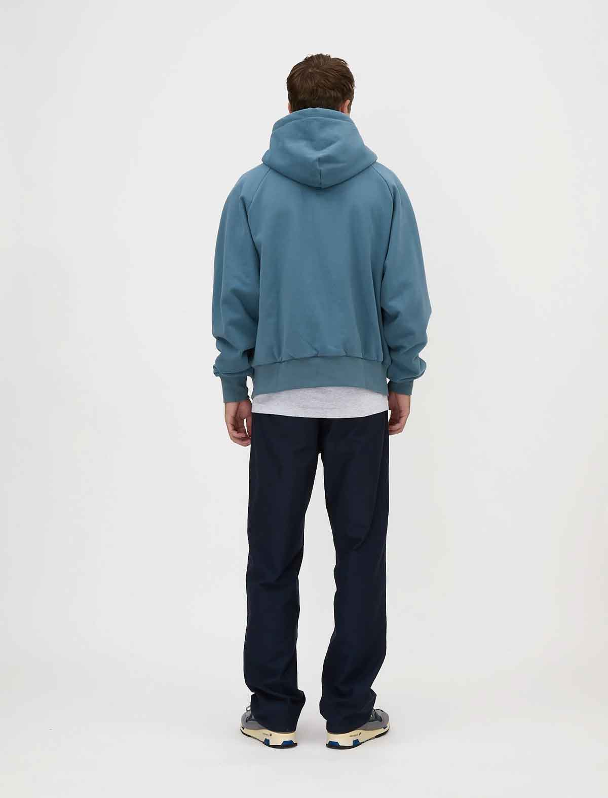 Adsum Waffle Full Zip Hoodie Blue Rear Model Shot