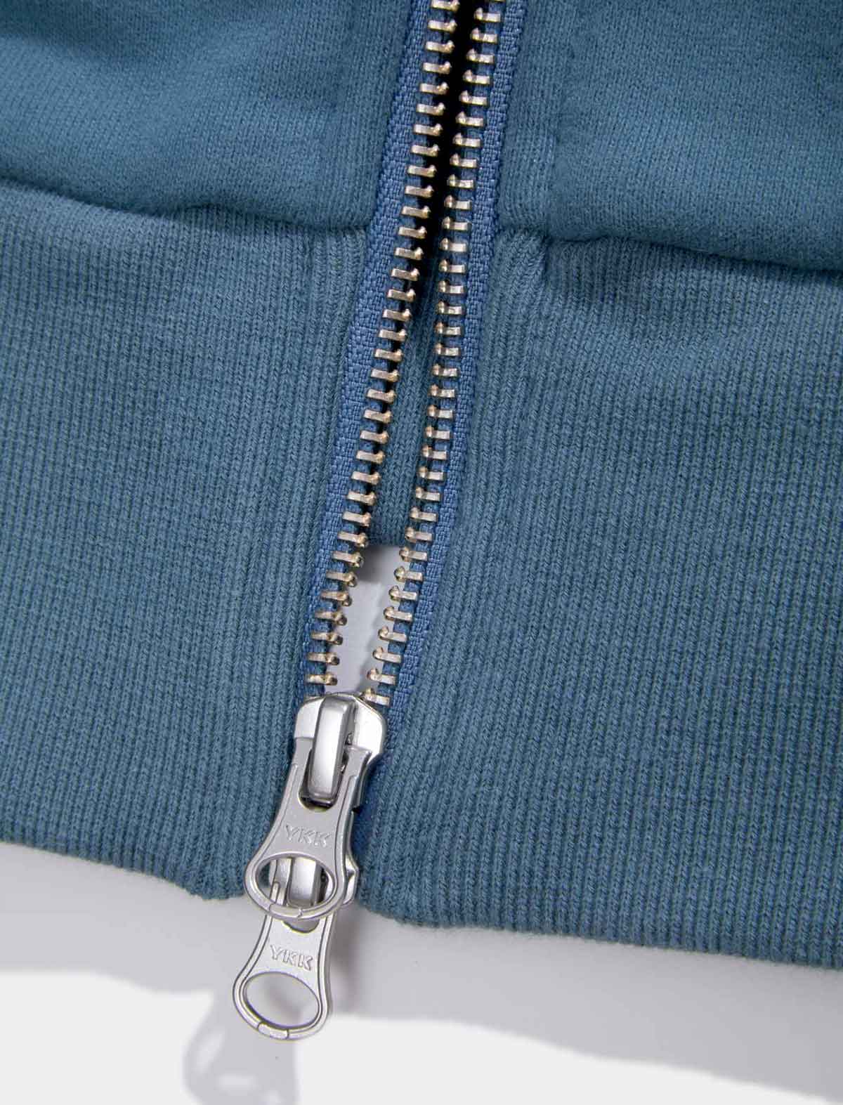 Adsum Waffle Full Zip Hoodie Blue double zip close up