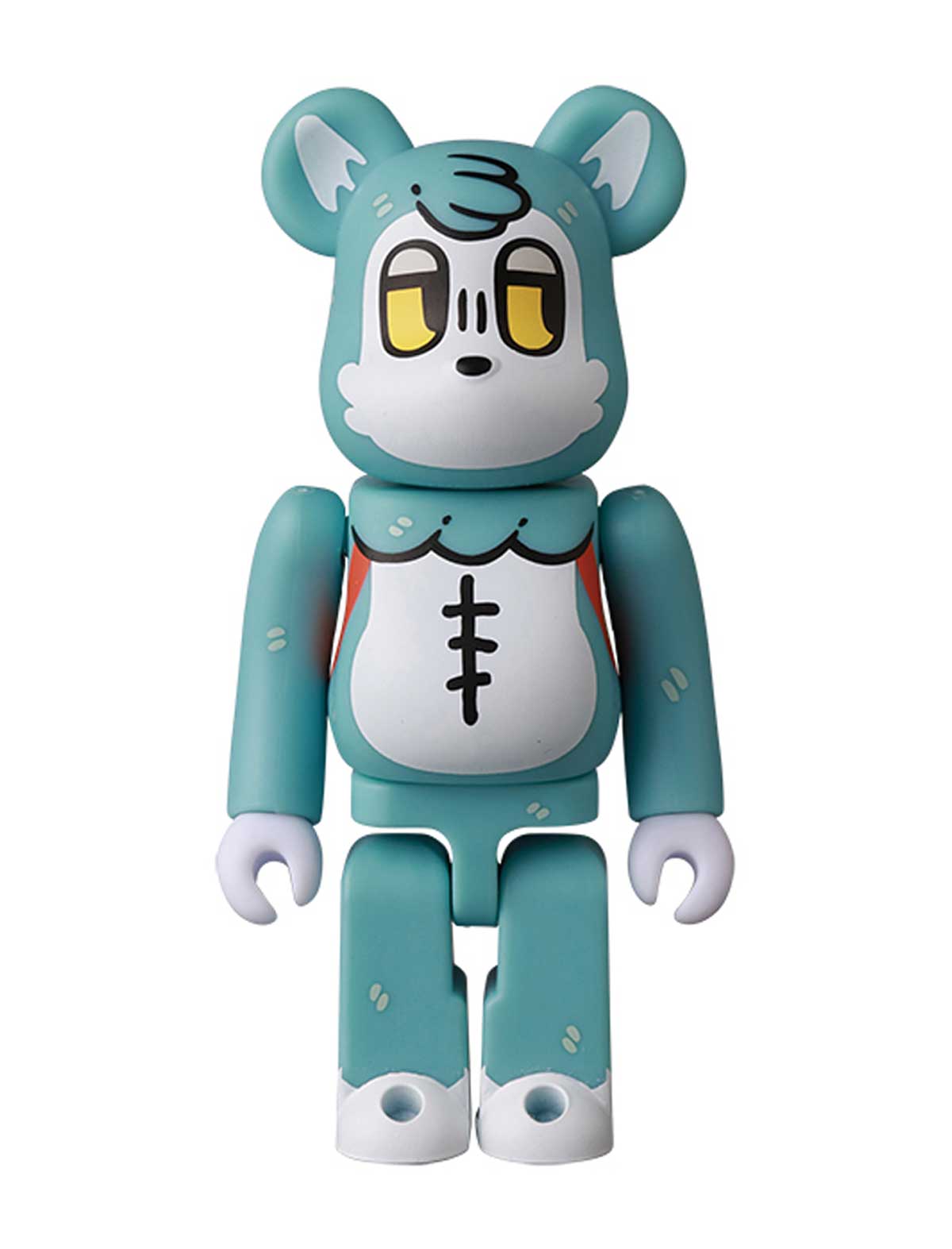 A stylized bear-shaped collectible figure in teal and white with yellow eyes, shown against a plain white background.