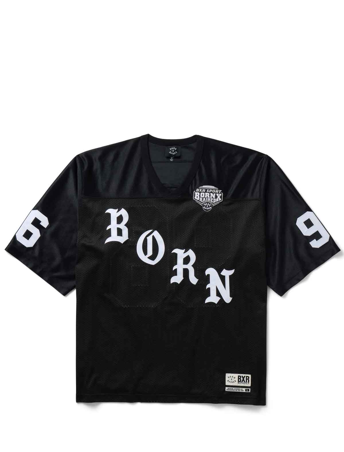 Born X Raised Paranoia Football Jersey in Black – front, flat lay